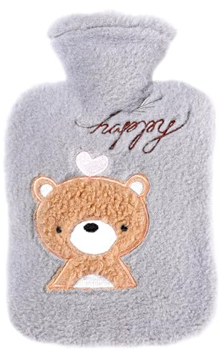Hot Water Bottle, 1L Large Cute Bear Thickened Super Furry Fluffy Aldult Kids Hot Water Bottle with Cover, Explosion-Proof and Leak-Proof, Hand Feet Warmer, for Women, Seniors & Children