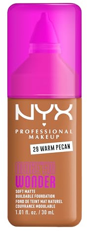 NYX Professional Makeup Make 'Em Wonder Foundation, 24H Soft Matte Aufbaubare Foundation, Mit hoher Deckkraft, Mattes Finish, 29 Warm Pecan
