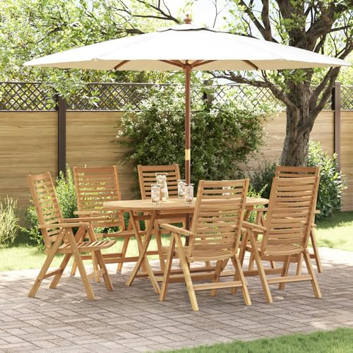 HEFZGDB 7-teiliges Garten Essbereich Set Klappbar Massivholz Teak Outdoor Tischgruppe mit 6 Stühlen und ovalem Tisch für Terrasse Balkon Gartenmöbel