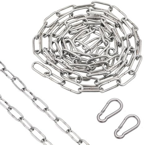 1.5 m Stainless Steel Chain with 2 Heavy Duty Carabiners, 2 mm Links | Corrosion-Resistant Metal Security Chain for Fence Gates, Bikes, Swings, Clotheslines and Garden DIY