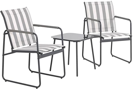 HOME DECO FACTORY - HDO7436 - Salon de Jardin Namur 3 Pièces en Métal - Comprenant Deux Fauteuils Confortables et Une Table Basse en Verre Trempé - Parfait pour Votre Terrasse ou Jardin - Gris