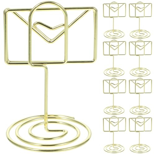 JECOMPRIS Set da 20 Porta Memo in Filo d'Acciaio Dorato a Forma di Busta, Porta Segnaposto Decorativo per Tavoli di Matrimonio, Forte Presa e Design Semplice