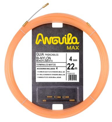 Anguila Max | Guía Pasacables | Terminales Mixtos | Monofilamento | BI-Nylon | Color Salmón | Diámetro 4mm | 22 metros