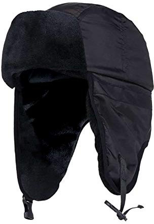 HEAT HOLDERS - Herren warm Winter gefüttert wasserdicht schwarz fliegermütze (Black (Trapper), Large/X-Large)
