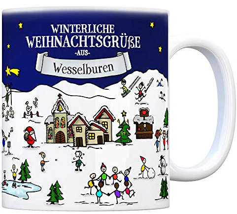 trendaffe Wesselburen Weihnachten Kaffeebecher mit winterlichen Weihnachtsgrüßen - Tasse, Weihnachtsmarkt, Weihnachten, Rentier, Geschenkidee, Geschenk