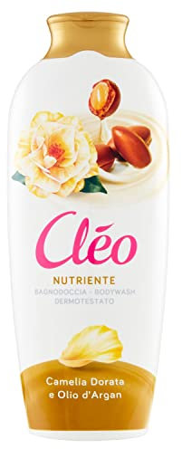 Cléo - Bagnoschiuma Nutriente Camelia Dorata e Olio di Argan, Bagno Schiuma Profumato Elasticizzante Antiossidante Detergente Delicato per Pelle Morbida, Bagnodoccia Dermatologicamente Testato, 750 ml