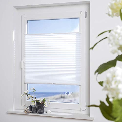 ourdeco® Plissee Easy / 80 x 130 cm weiß/lichtdurchlässig/Klemmen=Montage ohne Bohren=Smartfix=Klemmfix-Plissee=Easy-to-fix