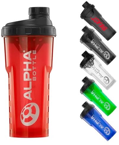 Alpha Designs | Protein Shaker Bottle 750ml Protein Shake Mixer | Leakproof Screw Cap | Red