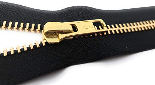 YKK RGC-56 Nicht teilbarer Reißverschluss aus Metall in Gold mit Zipper Schwarz 20 cm
