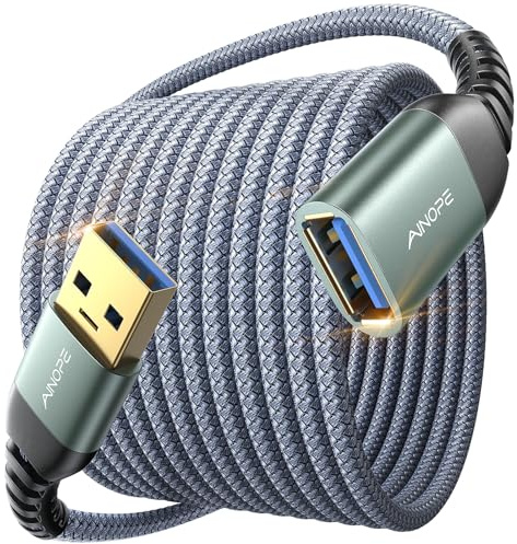 AINOPE USB Extension Cable 10FT,USB Extender,USB 3.0 Extension Cable, Male to Female Cord High Data Transfer Compatible with Webcam,USBKeyboard,Flash Drive,Hard Drive,Printer,Grey