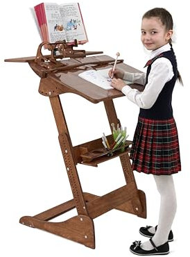 ALNETI Stehpult Stehtisch für Kinder Typ Lhh - Holz - Tisch höhenverstellbar, Farbe - Heller Nussbaum, geölt