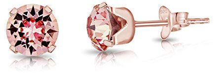 DTPsilver® - Orecchini Donna Argento 925 Placcato Oro Rosa con Cristallo Rosa - Orecchini Punto Luce - Orecchini Piccoli a Lobo - Diametro 6 mm - Orecchini Rosa Chiaro