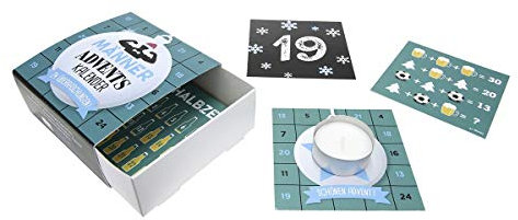 GILDE - 46816 - Adventskalender für Männer, 24 Karten und EIN Teelicht, Pappe, 10cm x 4cm x 10cm