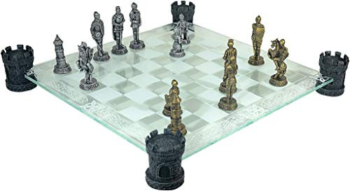 Schachspiel Ritter mit Glasbrett - Mittelalter Schach