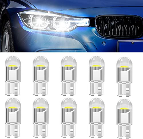 YnGia Transparent T10 LED, W5W 501 194 168 LED Light, 10PCS Cool White 6000K 12V for Car Sidelights, Interior Light, Dashboard, Number Plate, Boot (White)