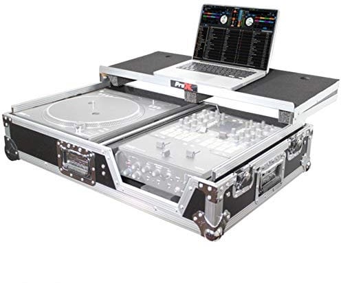 ProX Single Turntable and Mixer Flight Case with Sliding Laptop Shelf and Low Profile Wheels,High-Density Foam for Interior Support,Protective Laminated 3/8 Plywood,XS-TMC1012WLT, One Size, Cases