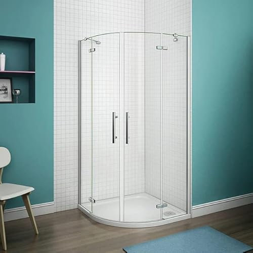 Aica Sanitär 90x90cm Duschkabine Viertelkreis 6mm Glas Runddusche Dusche Duschabtrennung H195cm mit Duschtasse B