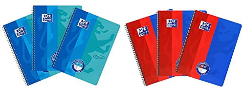 Oxford DUO Collegeblock A4 kariert und liniert kombiniert in einem Block, blau, 3er Pack & Schule DUO Collegeblock A4, 80 Blatt (50 Blatt kariert und 30 Blatt liniert) mit Doppelrand, 3er Pack