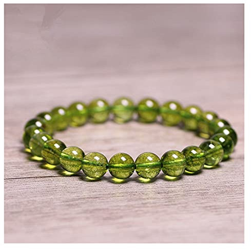ZTBH Meteorit Natürliche Steine grün Peridot Armband Olivin kristall Quarz runde Perle, Armband heilende Energie Geschenk für männer Frauen Kristall (Gem Color : 8mm Beads)