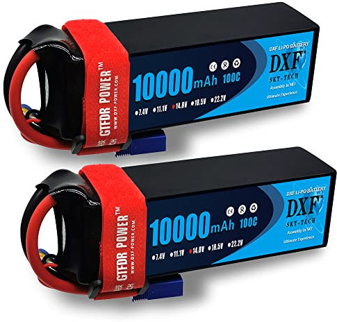 DXF 2 Paquets Batterie lipo 4s Haute Performance - lipo 4s pour rc 1/8 et 1/10 Compatible Batterie lipo 4s Plus - 10000mah 14.8v 100C EC5- Batterie lipo pour Courses intenses - Batterie rervervée