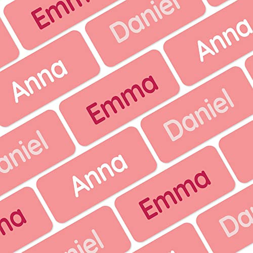 Klebekerlchen® Namensaufkleber Kinder & Erwachsene (120 Stück) – Namensschilder für Kleidung personalisiert – Etiketten selbstklebend für Schule, Kita, Seniorenheim & Beruf - Rosa