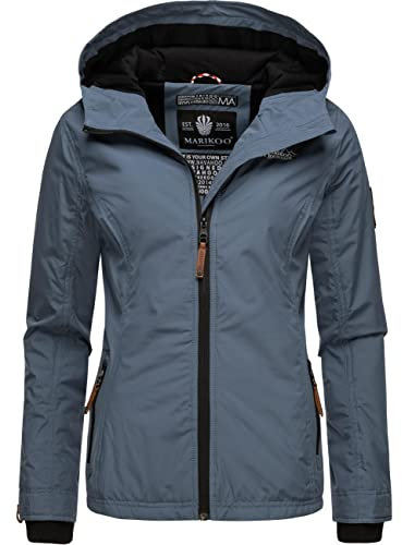 MARIKOO leicht gefütterte Damen Übergangsjacke kurz Outdoor-Jacke mit Jersey-Innenfutter und großer Kapuze Brombeere Dusty Blue Gr. XL