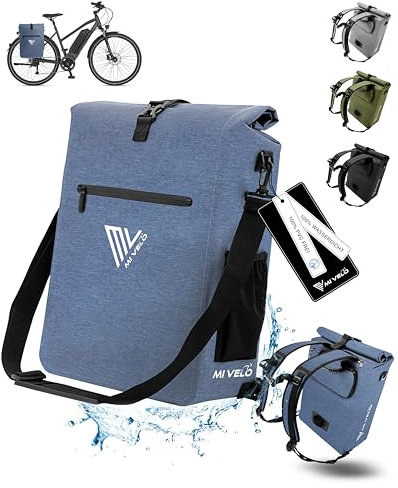MIVELO Fahrradtasche für Gepäckträger - 3in1 Gepäckträgertasche Rucksack Umhängetasche - 100% wasserdicht und PVC-frei - mit herausnehmbarer Laptoptasche (Jeansblau)