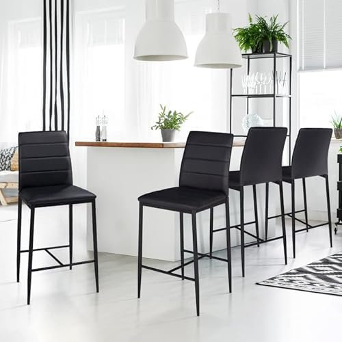 IDMarket - Lot de 4 tabourets Romane en PVC Noir Design Contemporain chaises de Bar rembourrées