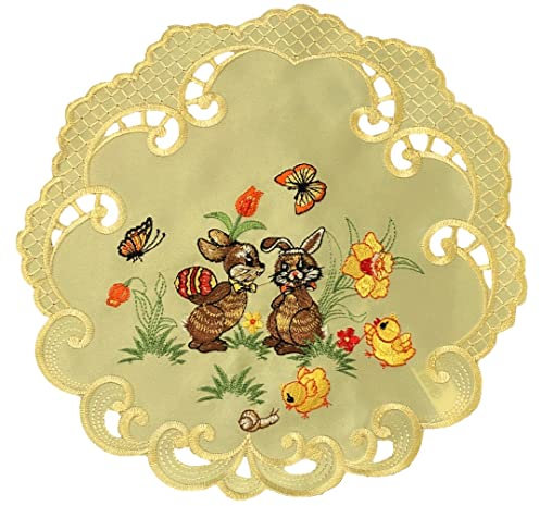 Osterdecke Ostern Osterhasen Tischläufer Tischdecke Mitteldecke Gelb - Größe wählbar (30rund)