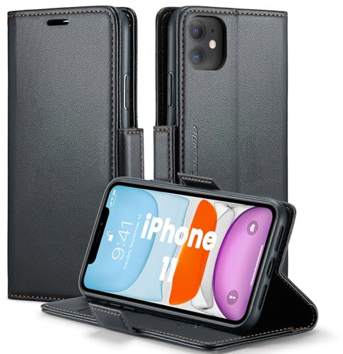 XYGLOW Handyhülle für iPhone 11 Hülle Premium Leder Klappbar Kartenfach Magnet Standfunktion RFID Schutzhülle für iPhone 11 Flip Case Wallet Cover Klapphülle Lederhülle 6.1-Schwarz