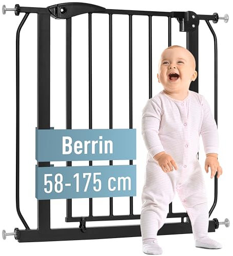 ib style Treppenschutzgitter Berrin - Türschutzgitter für Babys, Kleinkinder, Tiere, Absperrgitter, Ohne Bohren, Schwarz, Breite: 115-125 cm