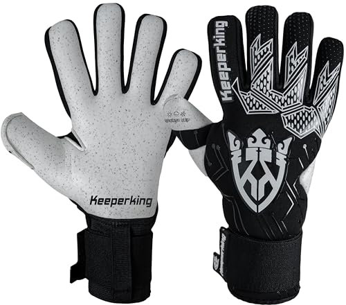 Keeperking Torwarthandschuhe für Erwachsene Fußballhandschuhe Herren Innennaht Profi Grip 4mm Fester Sitz Unisex Jonior (10, Q-Black-Neg)