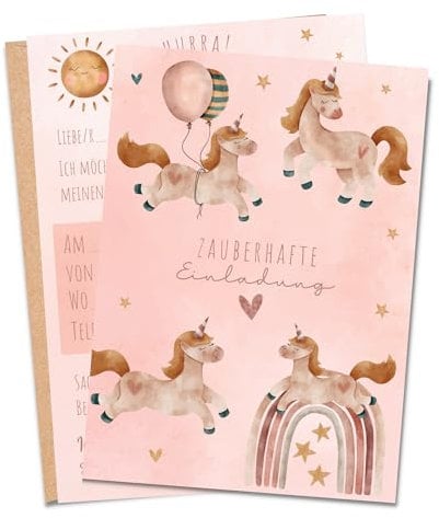 MeinBaby123® 10 Einladungskarten Kindergeburtstag Mädchen | süße Geburtstagseinladungen für Kinder | Einhorn Einladungskarten | inkl. 10 Briefumschläge | Premium Qualität (Einhorn V6)