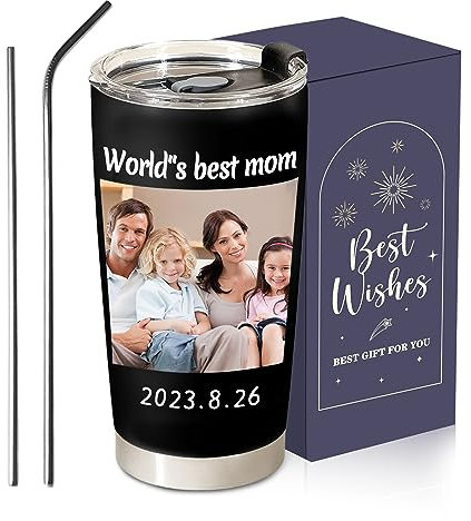 Personalised Travel Mug Personalised Coffee Tumbler with Pictures Text Name, Custom Coffee Travel Mug Cup 20 Oz, Personalized Gifts Custom Gifts for Mom Dad Friends Thanksgiving Christmas Birthday