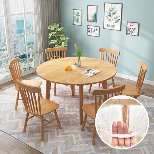 IBEQUEM Klare Runde Fitted Vinyl Tischdecke mit elastischer Kante, PVC elastische Kante Tischdecke, wasserdichte Öltuch Heavy Duty elastische Tischdecke, Klare Kunststoff Tischdecke Schutz (48Inch)