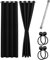 Cozyor Praktisches Set ohne Bohren: 2X Vorhang + 1x Klemmstange Silber 111-200 cm + 2X Raffhalter mit Magnet Blickdicht & verdunkelnd, als Raumteiler, Fenster & Tür Schwarz Thermovorhang 240x135cm