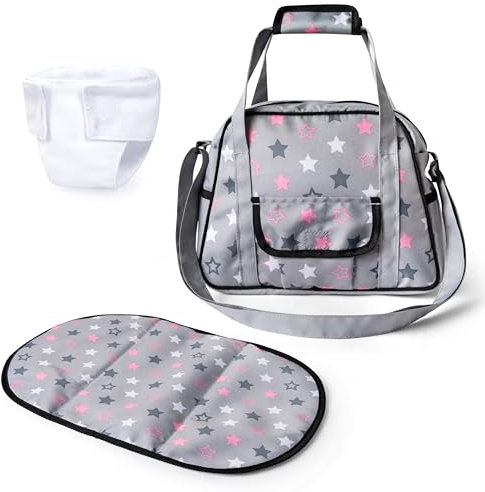 Bayer Design 69007AA Wickeltasche für Puppen, Winkelunterlage, Stoffwindel, Puppenzubehör, Tasche, Grau