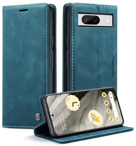 Cracedily Cover per Google Pixel 8 Case, Custodia Cover Pelle Premium Portafoglio con Porta Carte Magnetica Supporto Protezione Flip Case Custodia per Google Pixel 8,Blu-verde