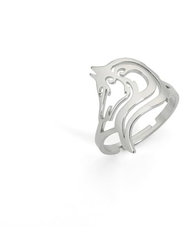LIKGREAT Hund/Wolf/Fuchs Kopf Ring Edelstahl Fingerring Wickelring Punk Tierschmuck Geschenk für Frauen (Wolfskopf-Splitter)