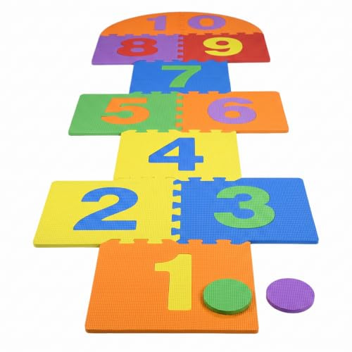 Riesiges Hopscotch-Mattenspiel, Ineinandergreifende Fliesen aus Weichem Eva-Schaumstoff den Innen- und Außenbereich, Garten-Familienspiel, Hopscotch-Matte,