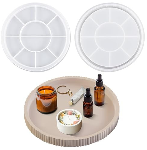 Silikonform Tablett, Rund Silikonform Untersetzer Kerzenhalter, DIY Gießformen Mit Rillen, Epoxidharz Formen Betonformen Silikonformen für Herstellung Tablett Dekorative
