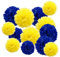 Ainmto 12 Stück Seidenpapier Pompons Blau und Gelb,Party Pompons Deko für Geburtstag, Hochzeit