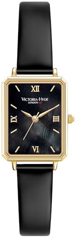 VICTORIA HYDE Rechteck Damenuhr Grün Dial Analog Quarz Armbanduhr mit Edelstahlarmband (Schwarz)