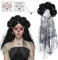 Forhandy Halloween Tag der Toten Haarreif mit Gesicht Tattoos & Halskette, Dia de Muertos Stirnband Rosen Totenkopf Kopfschmuck Haarband für Damen Halloween