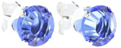 pewterhooter Women 925 Sterling Silver Crystal Stud Earrings (Light Sapphire Blue)