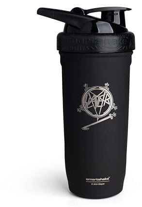 Smartshake Rockband Reforce Bouteille shaker de protéines en acier inoxydable, 900 ml, couvercle étanche à visser, sans BPA, non isolé, unisexe (Slayer, logo South of Heaven)