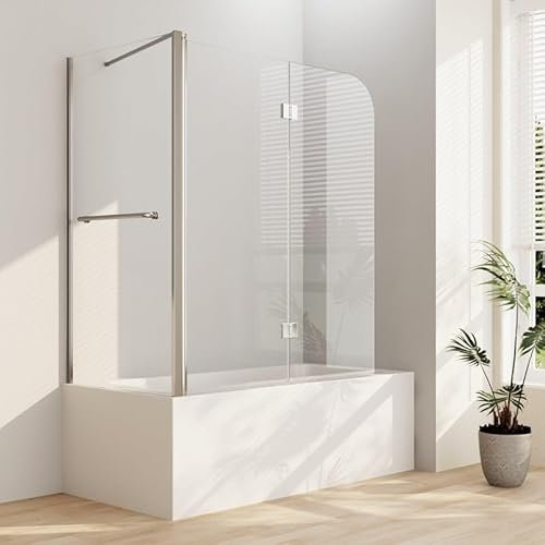 Duschwand für Badewanne 120x75x140cm Duschwand 2-teilig Faltbar Badewannenaufsatz mit Seitenwand Badewannenfaltwand Duschtrennwand Duschabtrennung für Badewanne, 6mm ESG Sicherheitsglas