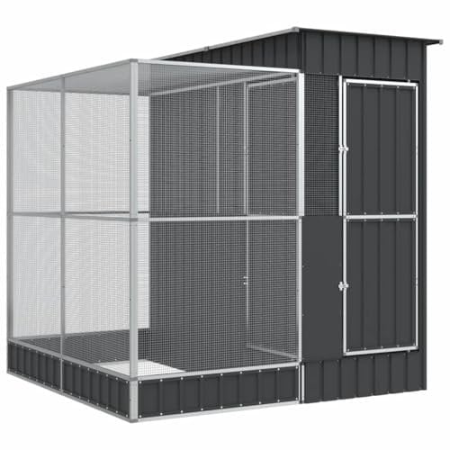 vidaXL Voliere mit Erweiterung Silbern 209x203x216 cm Stahl, Vogelvoliere, Wellensittichkäfig, großer Vogelkäfig, Vogelkäfig, Papageienkäfig