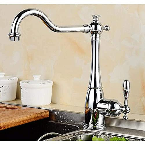 JNVFTCUX Messing-Gold-Finish, 360 ° drehbar, heiß und kalt, bleifrei, sicherer Küchenspülen-Wasserhahn(Chrome)