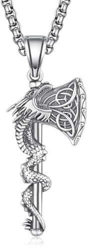 KATHLU Viking Axe Necklace for Men 925 Sterling Silver Dragon Pendant Norse Amulet Axe Jewelry Gifts